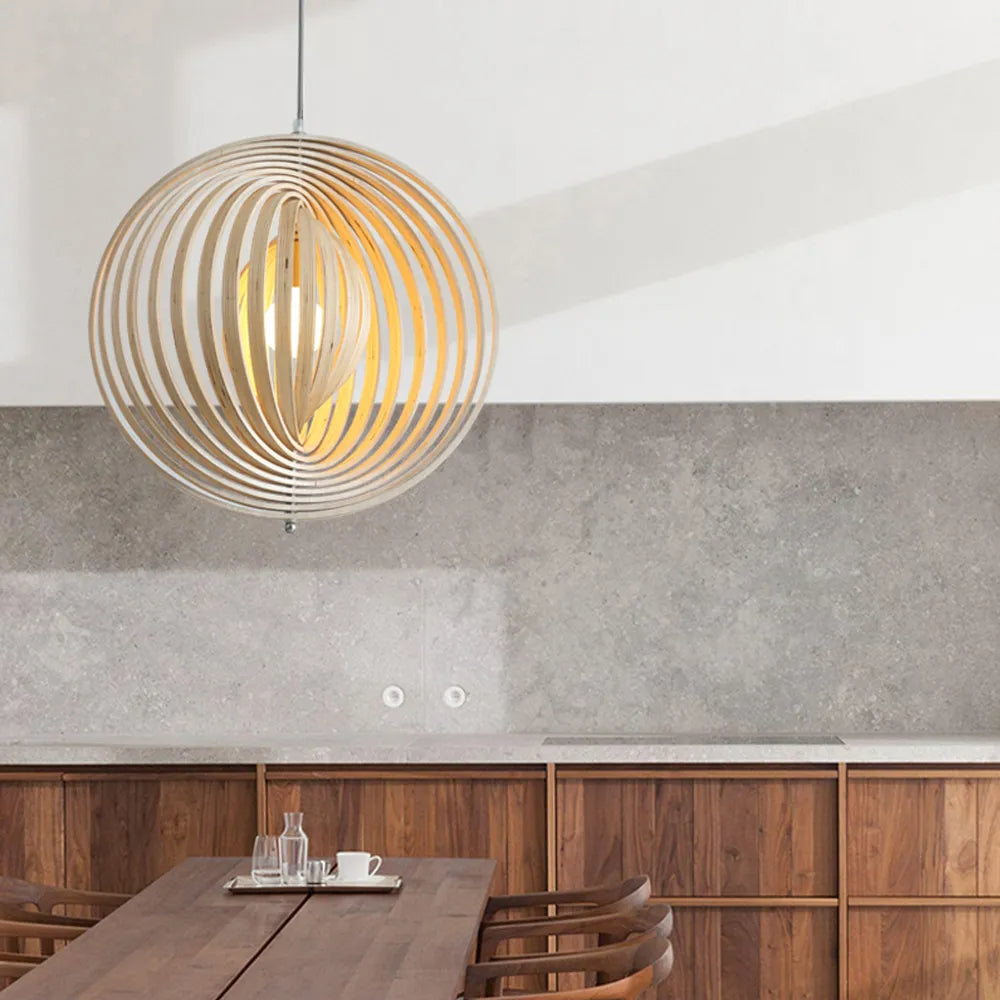 Rovukak Japanese LED Pendant Light Black/Gold Wood Bedroom/Bar
