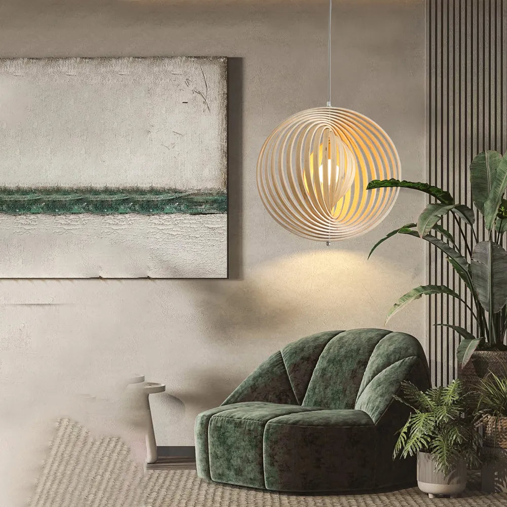 Rovukak Japanese LED Pendant Light Black/Gold Wood Bedroom/Bar