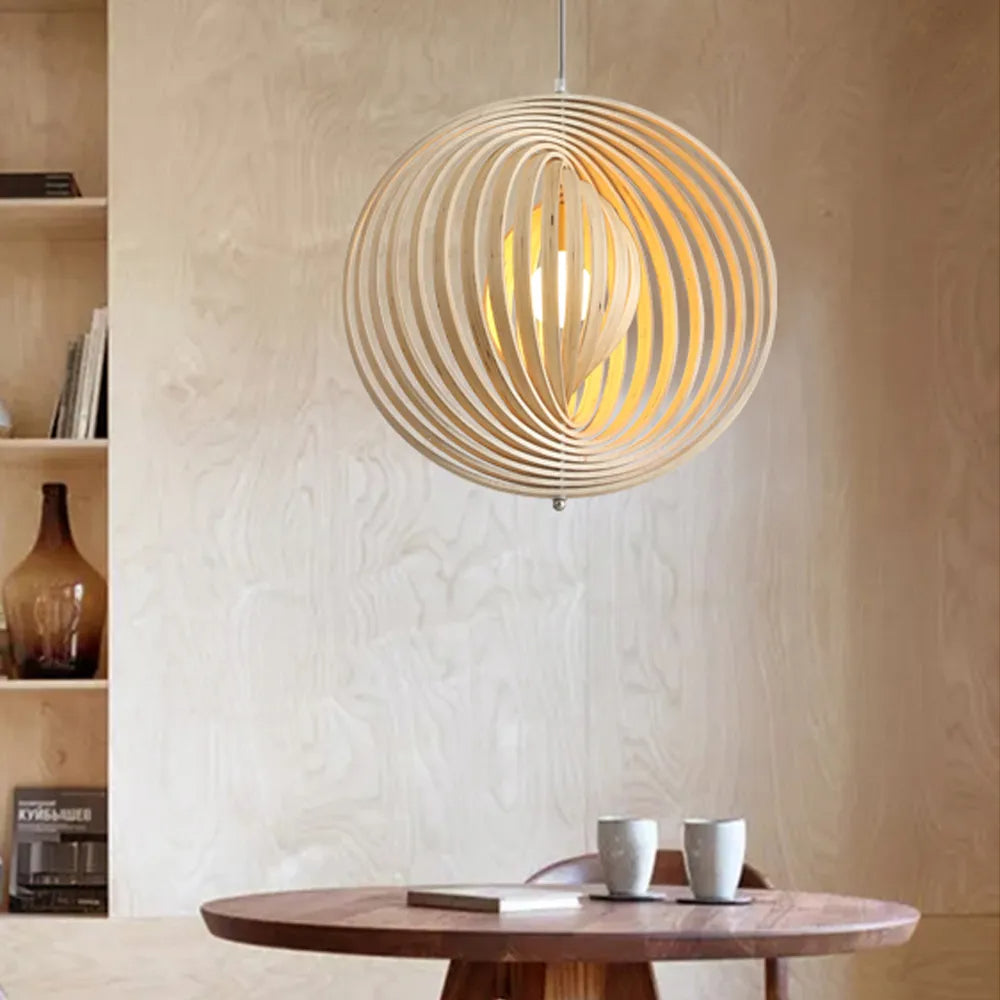 Rovukak Japanese LED Pendant Light Black/Gold Wood Bedroom/Bar