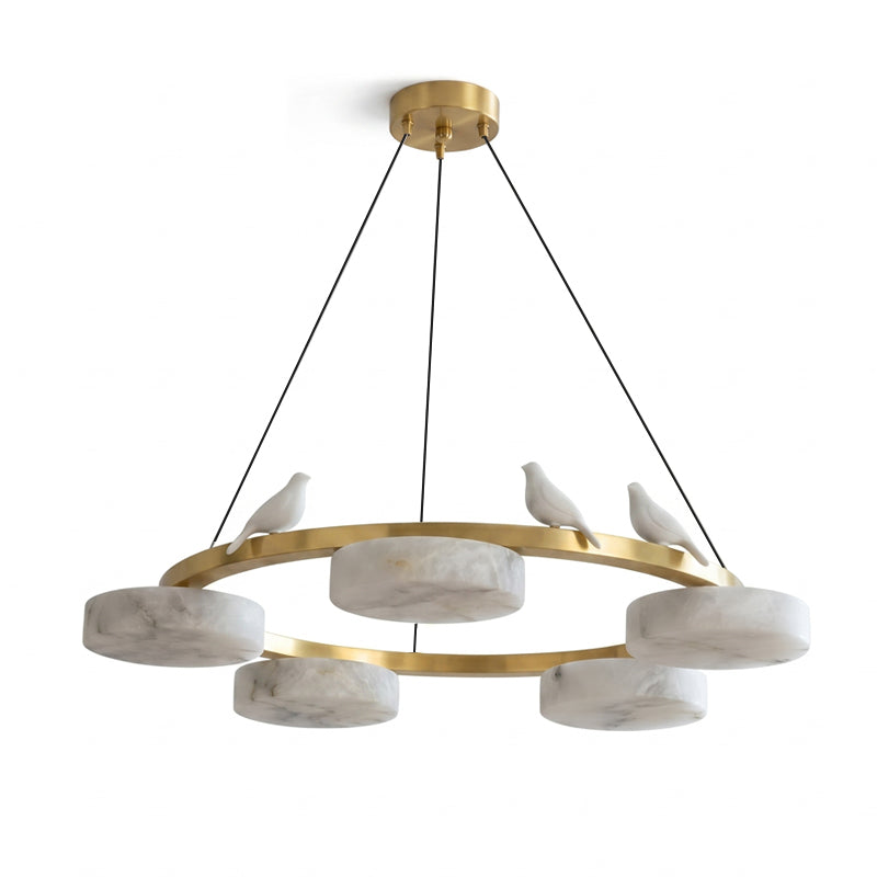 Nivaian Bird Round Alabaster Chandelier