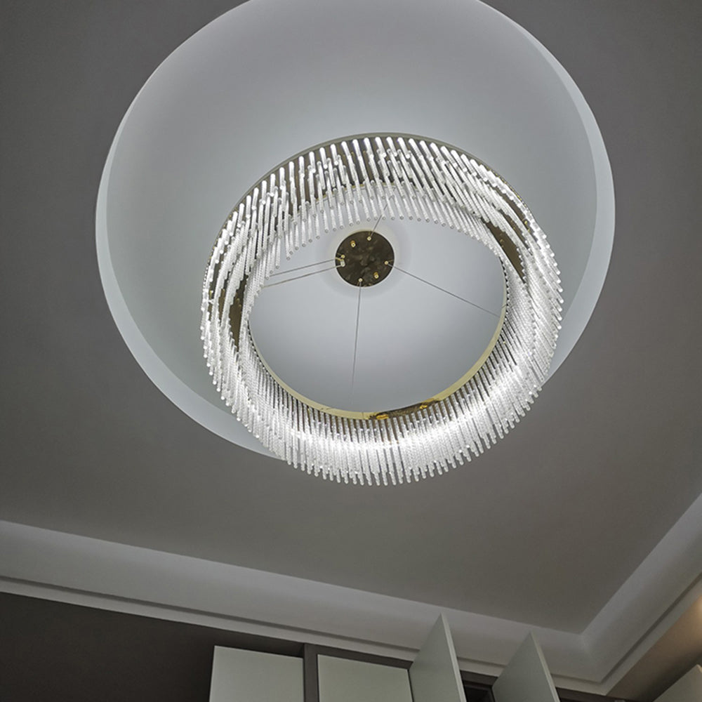 Letanil Modern Spiral Crystal Ring /Rectangle Chandelier, Gold