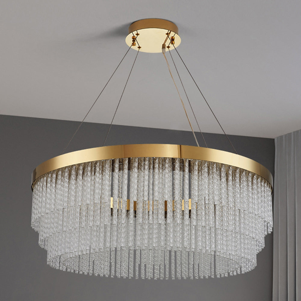 Letanil Modern Spiral Crystal Ring /Rectangle Chandelier, Gold
