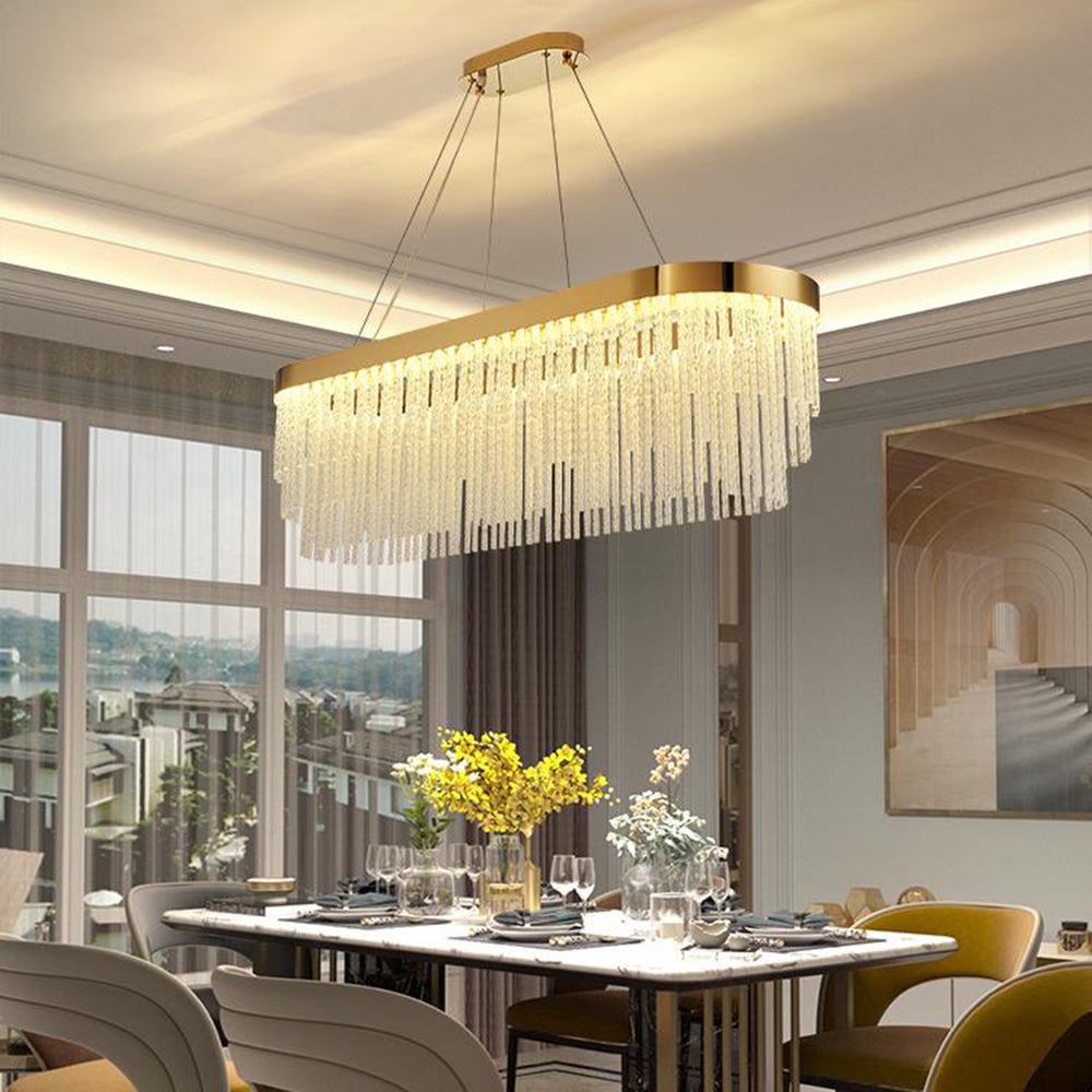 Letanil Modern Spiral Crystal Ring /Rectangle Chandelier, Gold