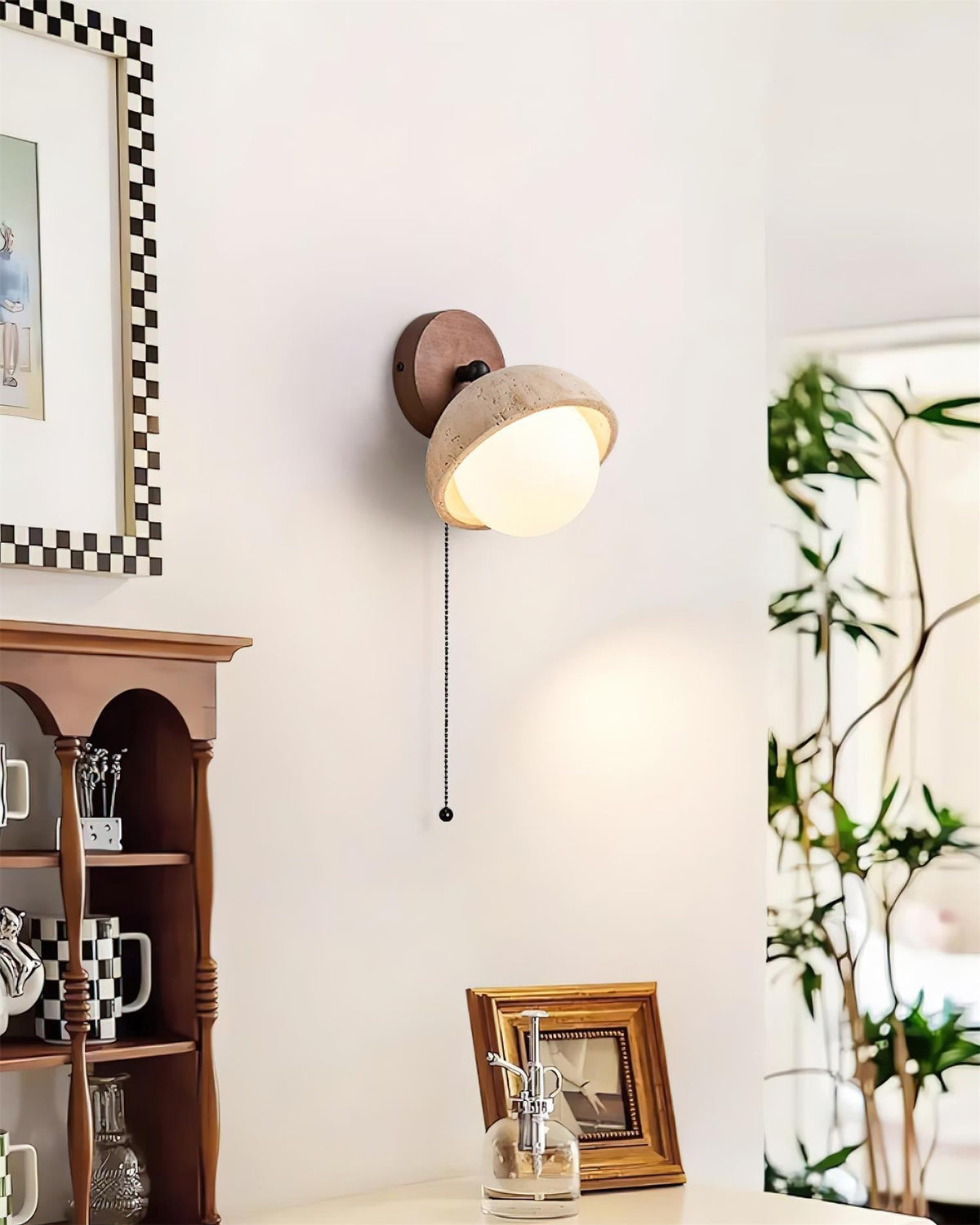Eala Wall Lamp Travertine Wood Minimalist Modern