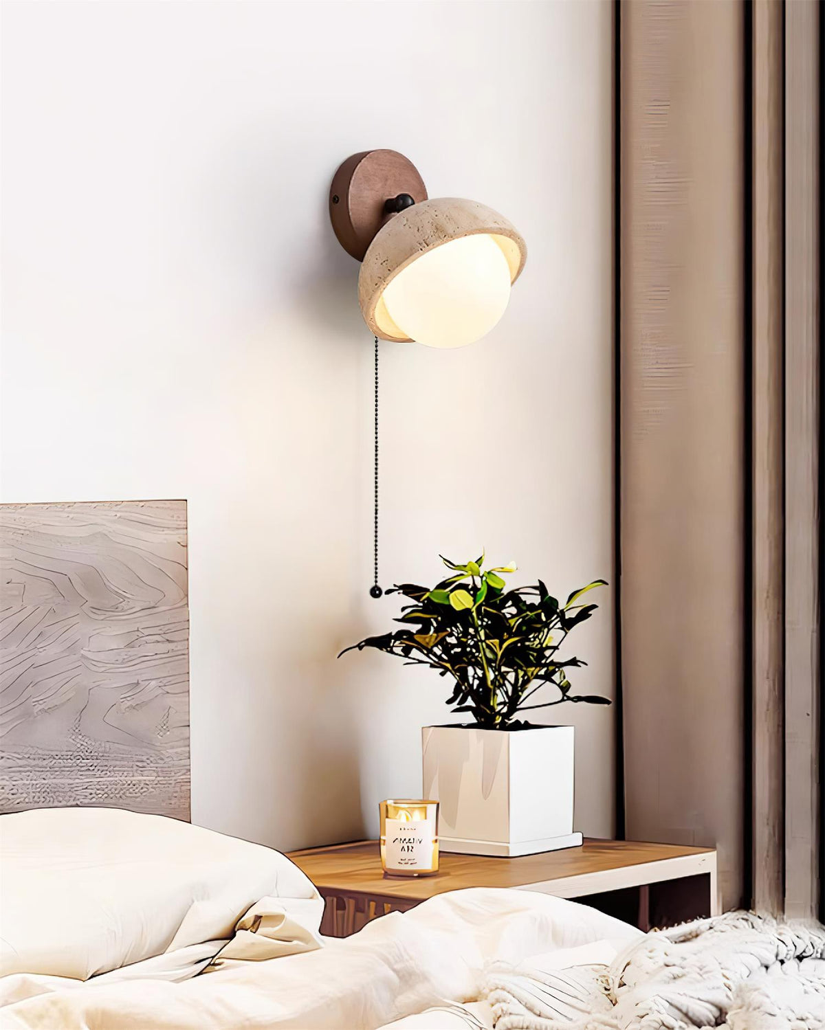 Eala Wall Lamp Travertine Wood Minimalist Modern
