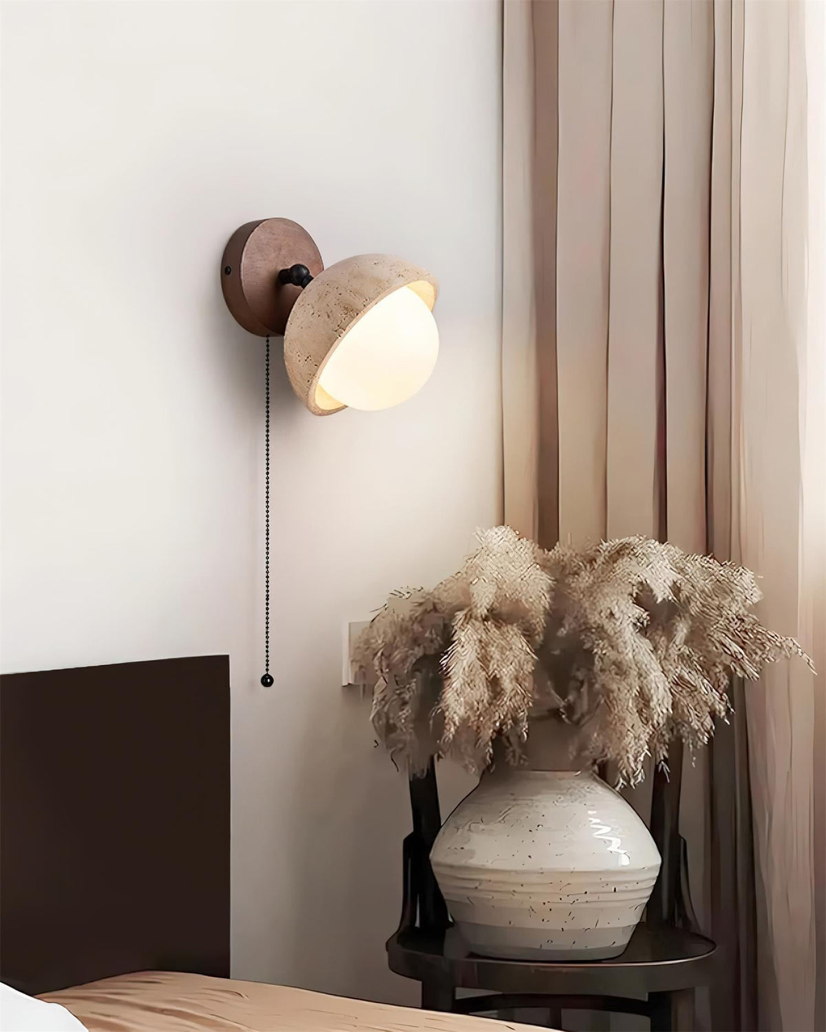 Eala Wall Lamp Travertine Wood Minimalist Modern