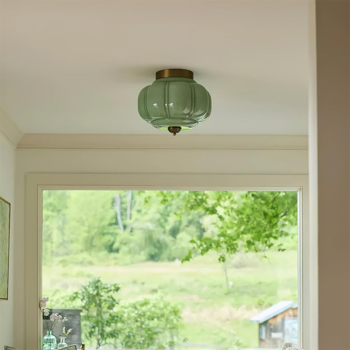 Selviro Ceiling Lamp Green Glass Brass Classic