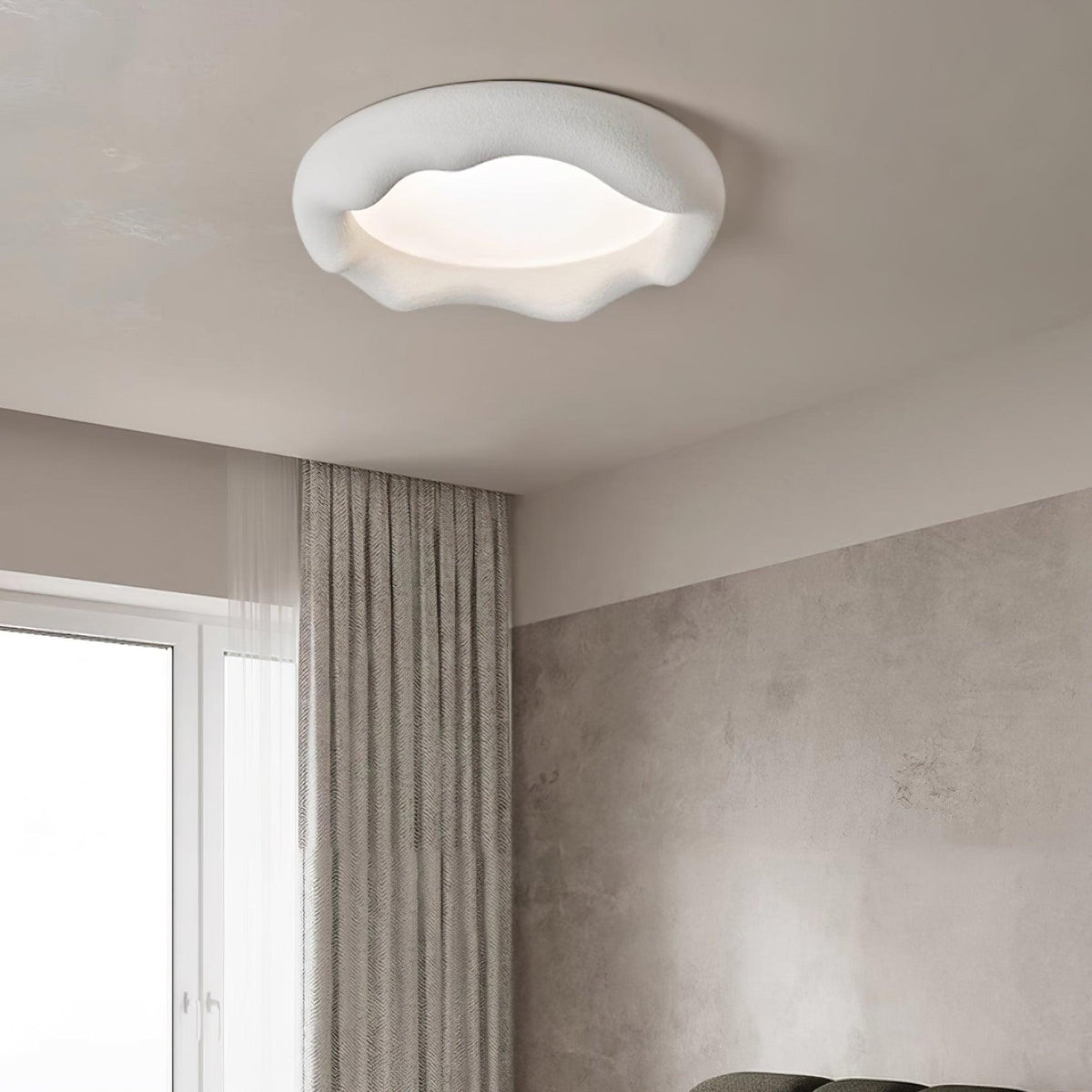 Ceiling Light Organic Resin and Fiberglass Fixture in Beige