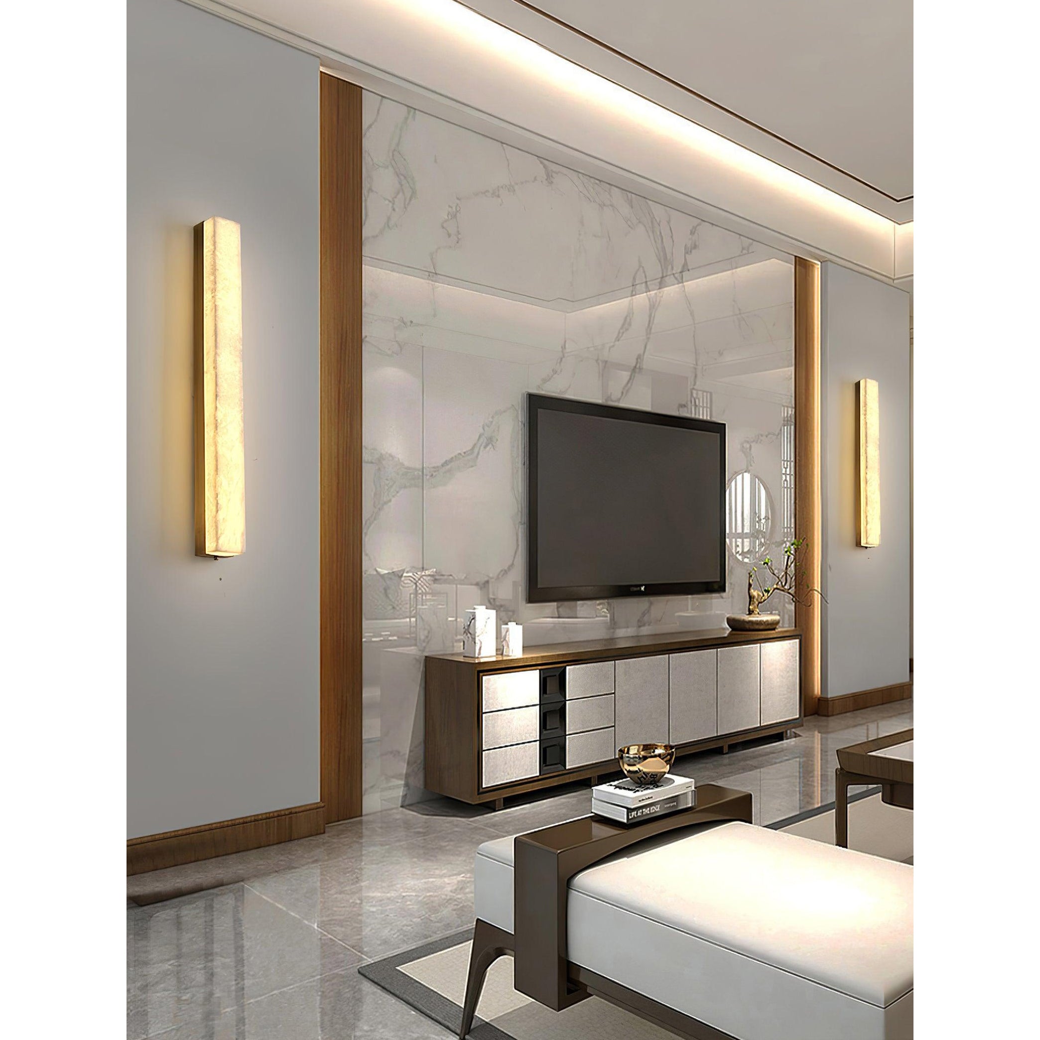 Quill Brass Alabaster Wall Lamp