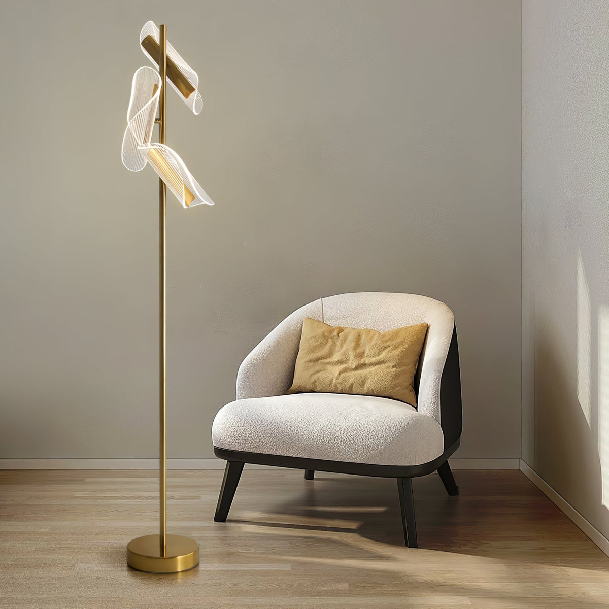 Vuridol Floor Lamp Waves/3 Heads Modern, , Gold/White, Living Room