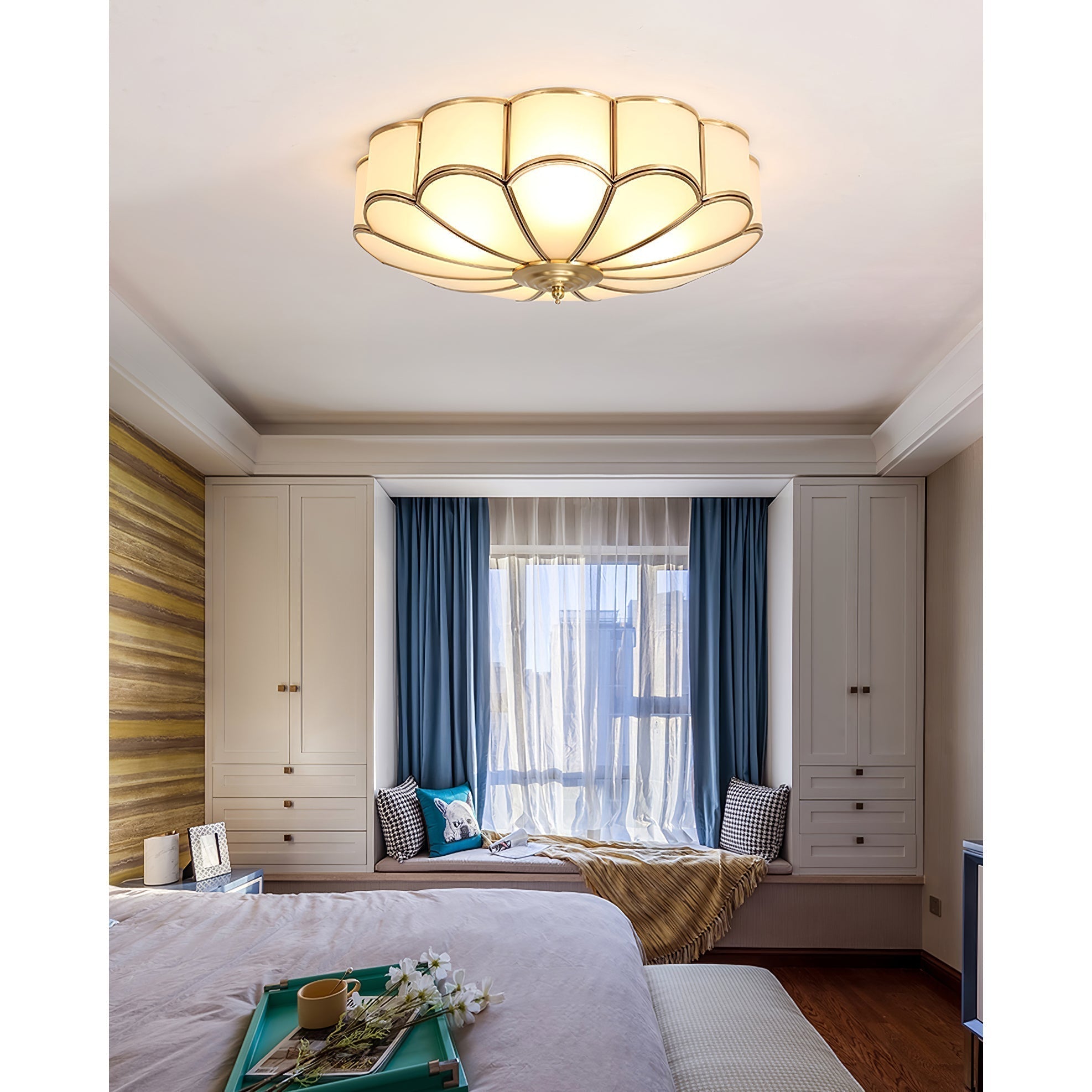 Viraean Flower Shape Brass Glass Ceiling Lamp