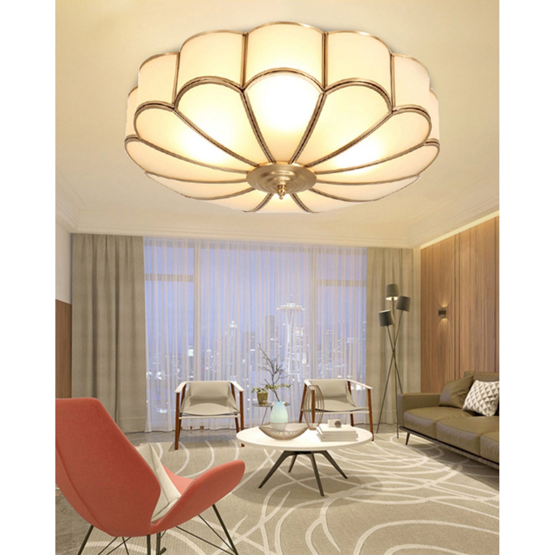 Viraean Flower Shape Brass Glass Ceiling Lamp