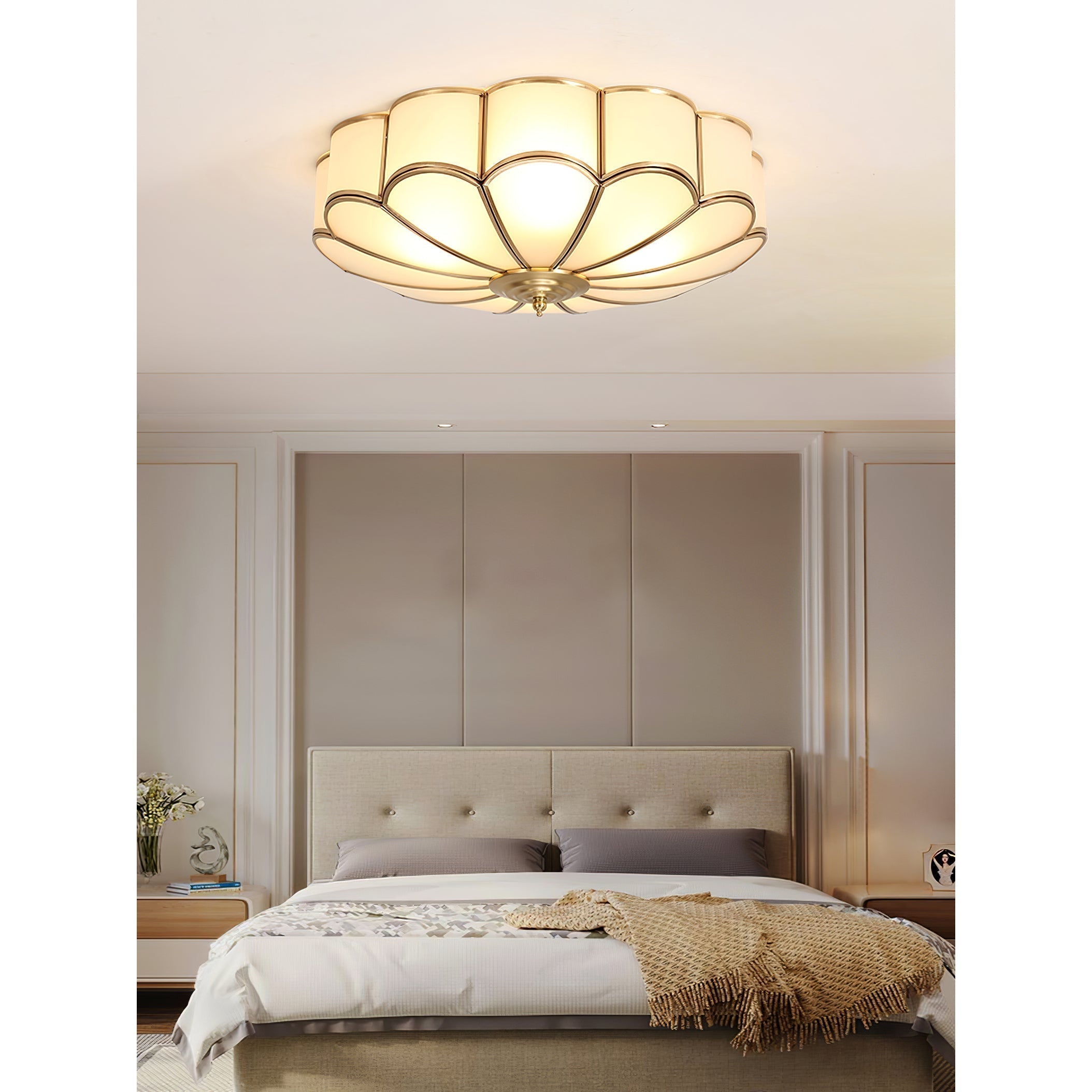 Viraean Flower Shape Brass Glass Ceiling Lamp