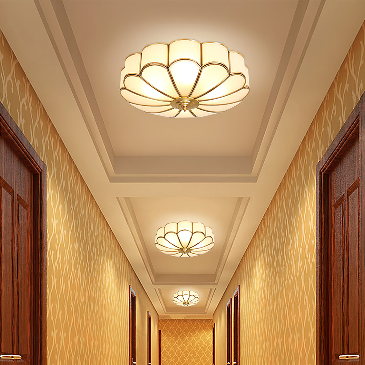 Viraean Flower Shape Brass Glass Ceiling Lamp