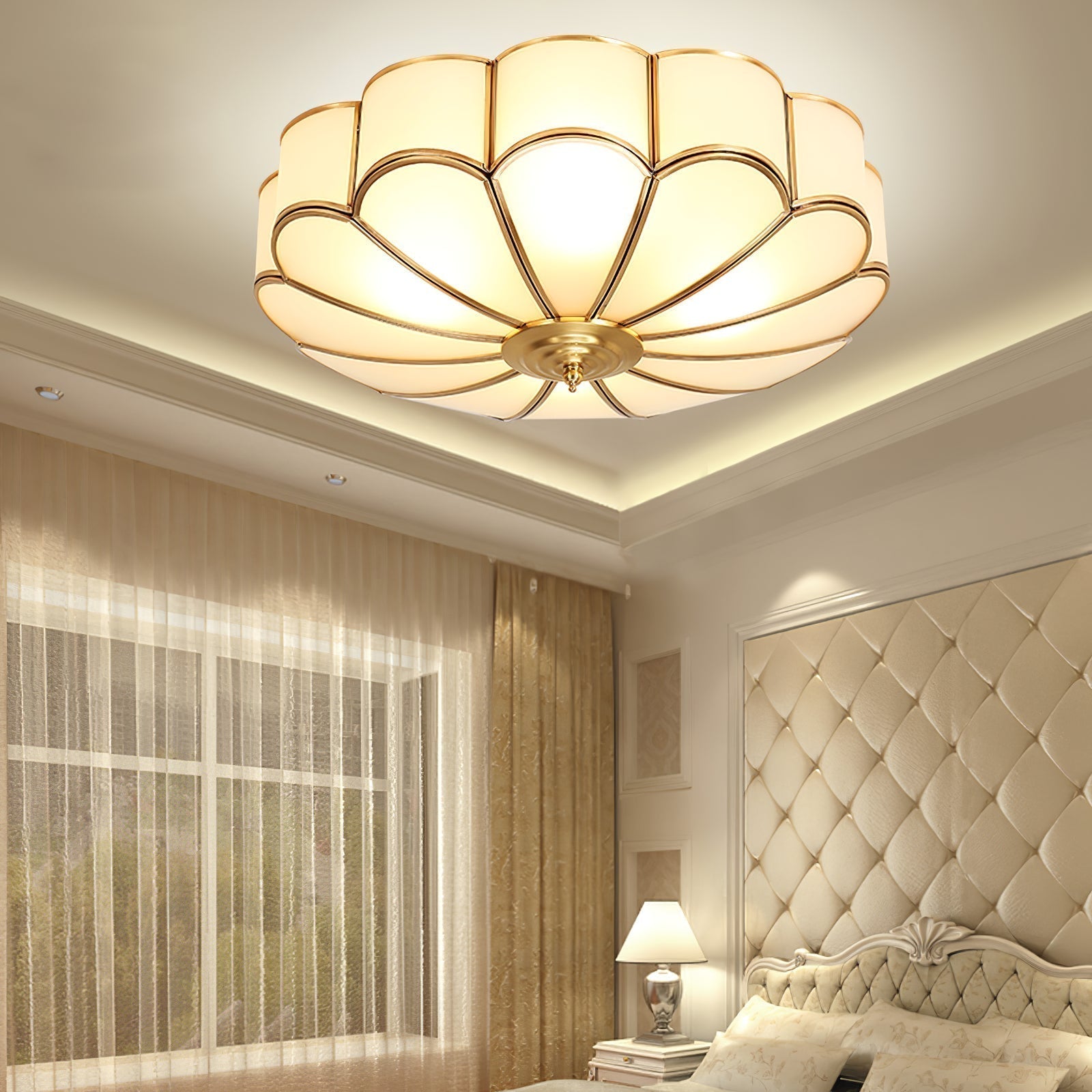Viraean Flower Shape Brass Glass Ceiling Lamp
