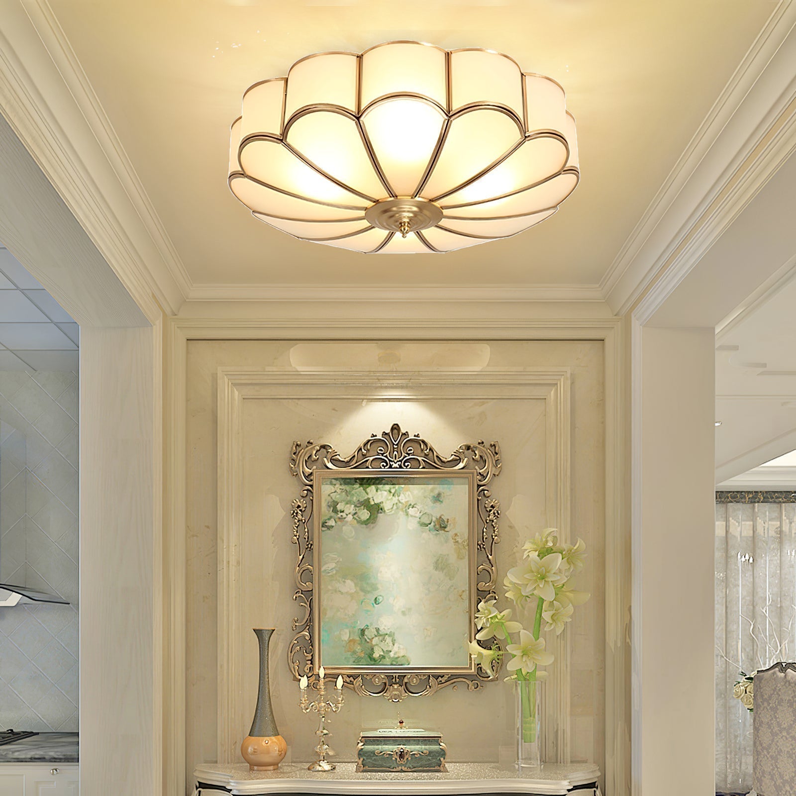 Viraean Flower Shape Brass Glass Ceiling Lamp