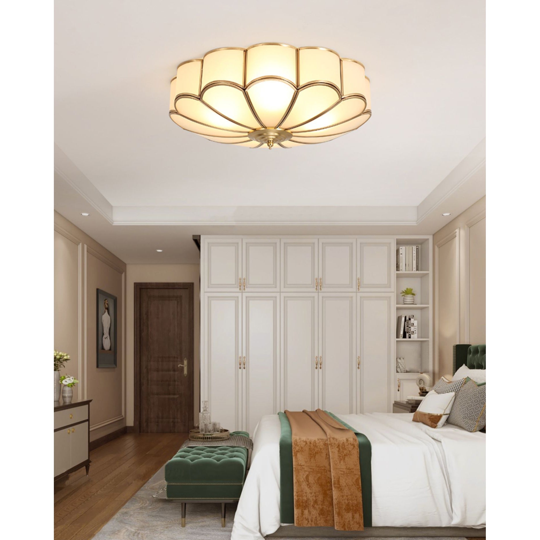 Viraean Flower Shape Brass Glass Ceiling Lamp