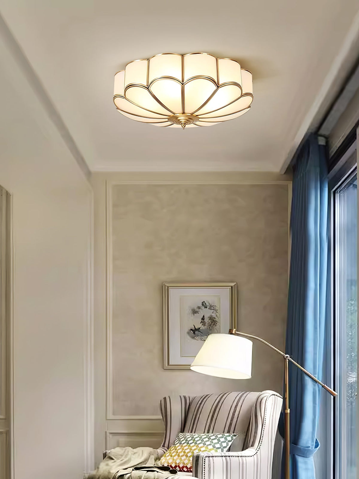 Velenena Ceiling Light Flower Shape Glass Brass