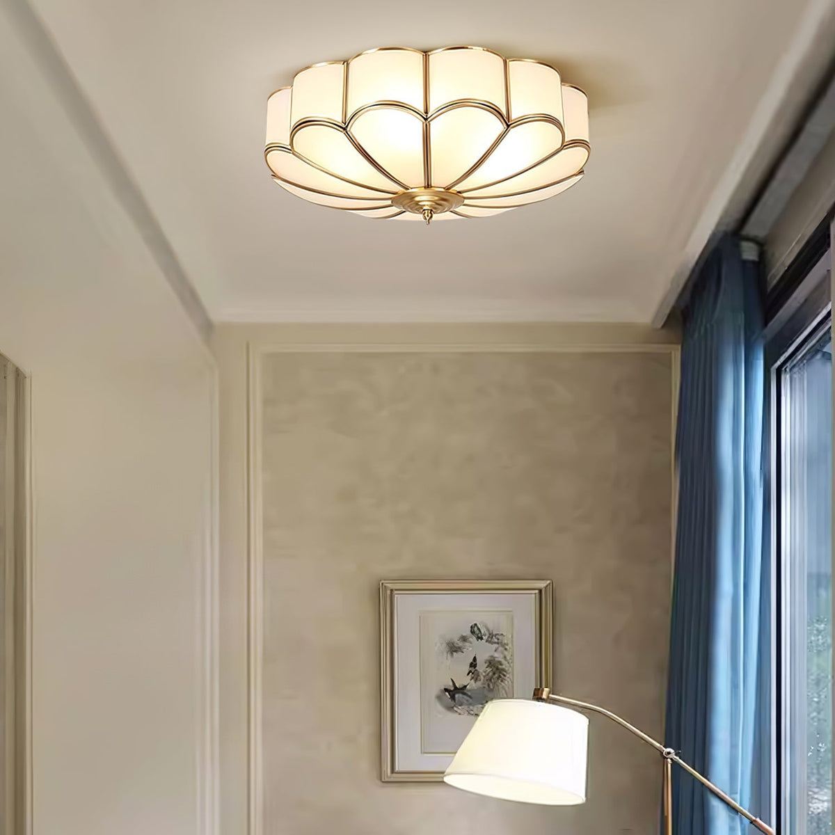 Velenena Ceiling Light Flower Shape Glass Brass