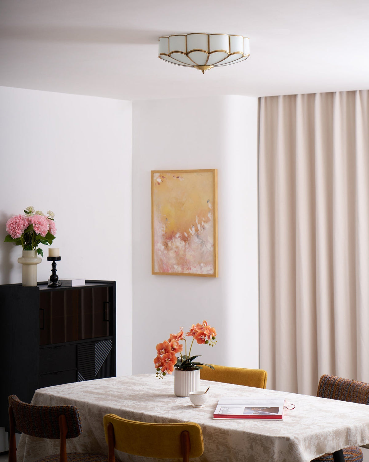 Velenena Ceiling Light Flower Shape Glass Brass