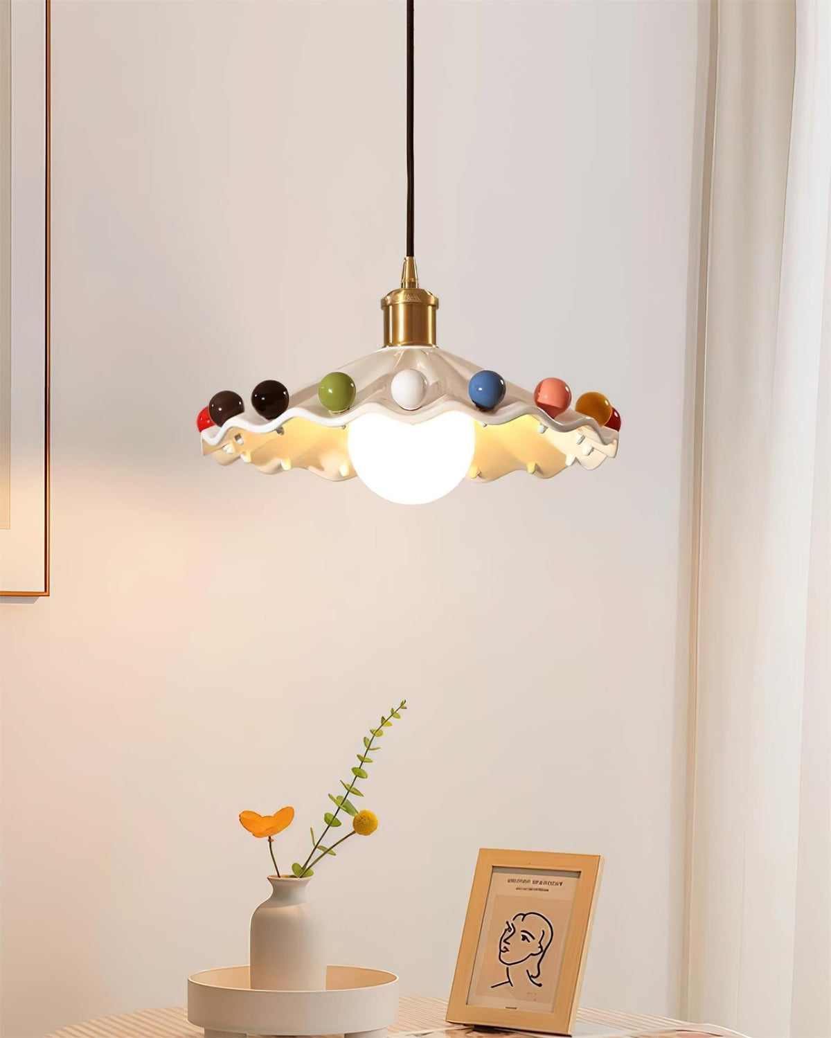 Solvira Pendant Lamp Wavy Ceramic Shade