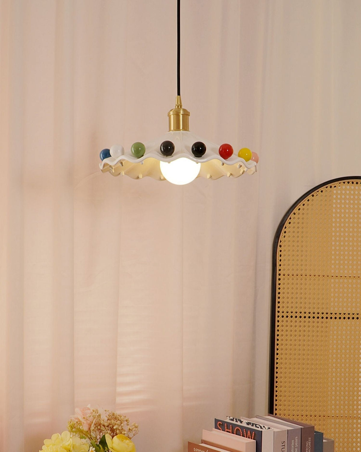 Solvira Pendant Lamp Wavy Ceramic Shade