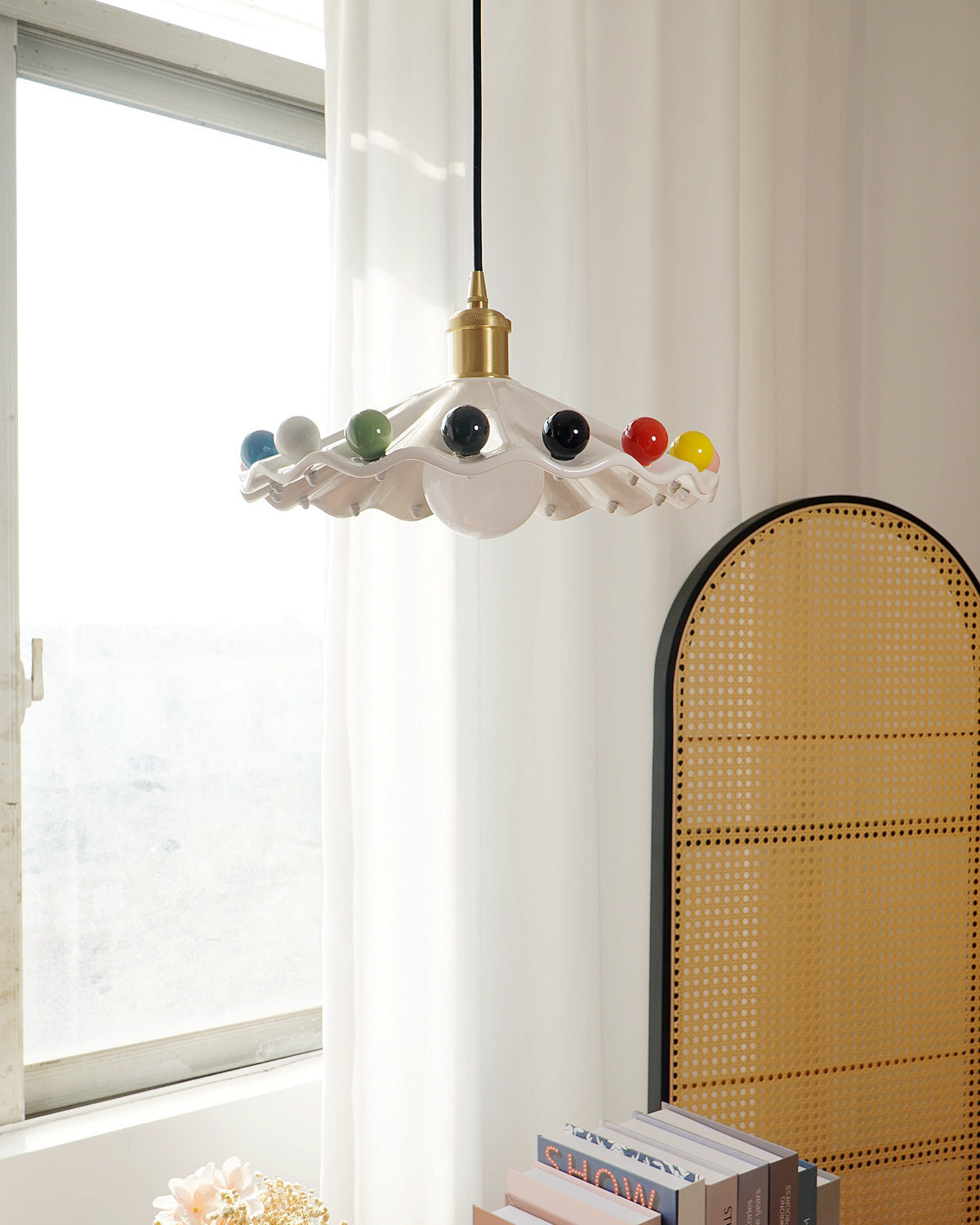 Solvira Pendant Lamp Wavy Ceramic Shade