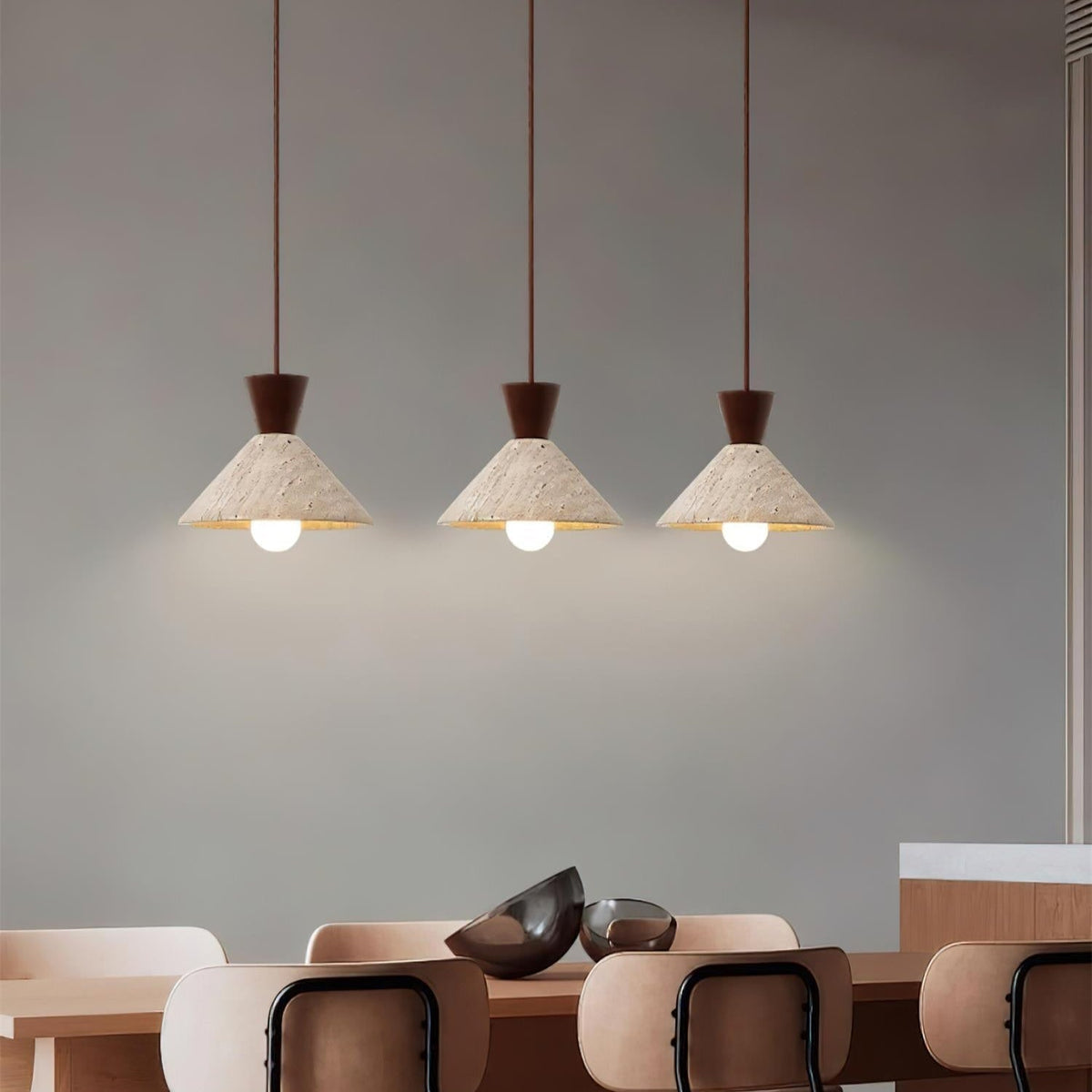 Caliva Pendant Lamp Travertine Hat Shape Natural