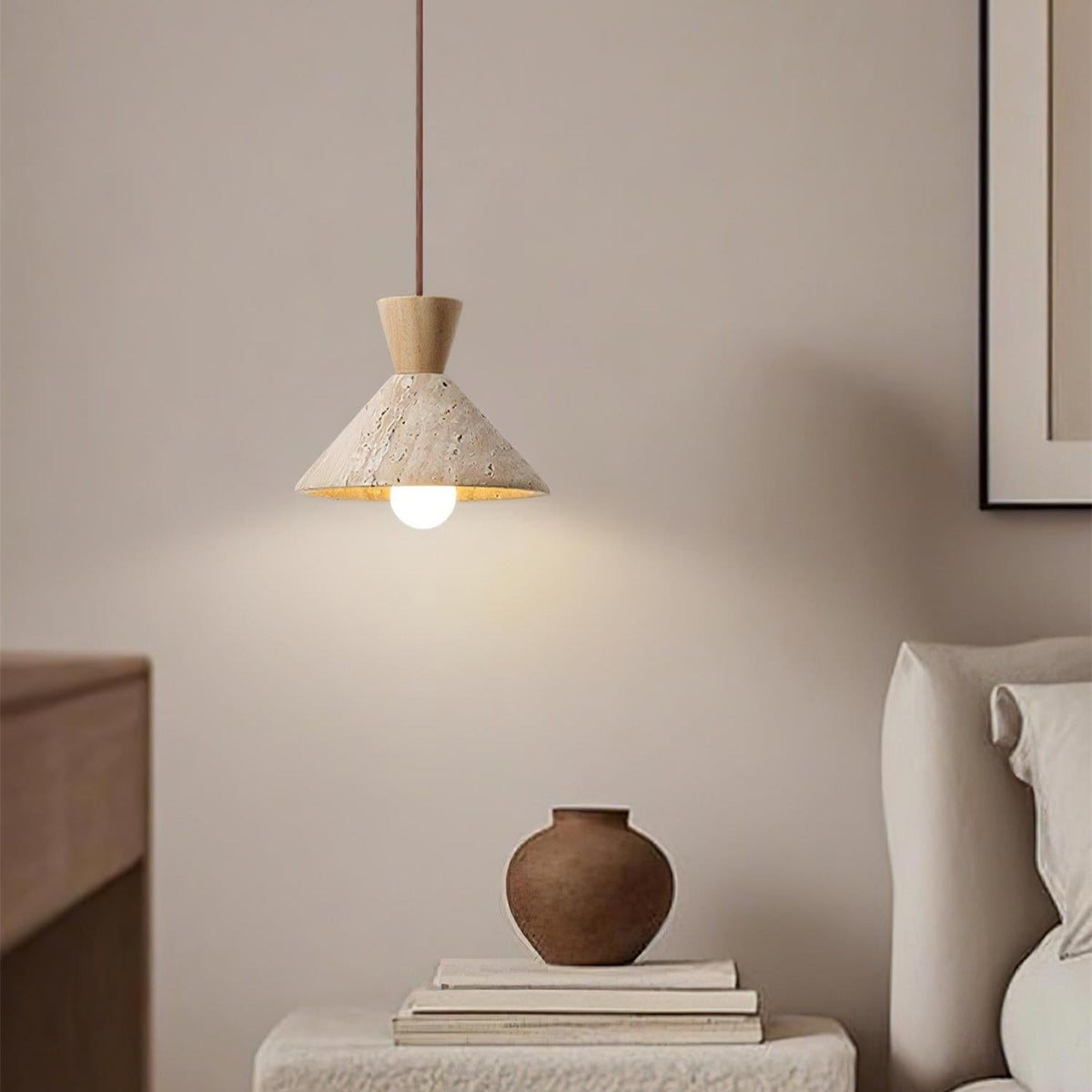 Caliva Pendant Lamp Travertine Hat Shape Natural