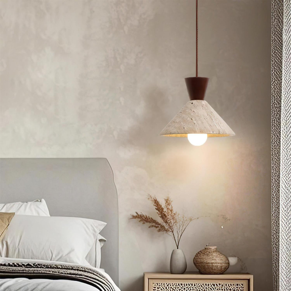 Caliva Pendant Lamp Travertine Hat Shape Natural