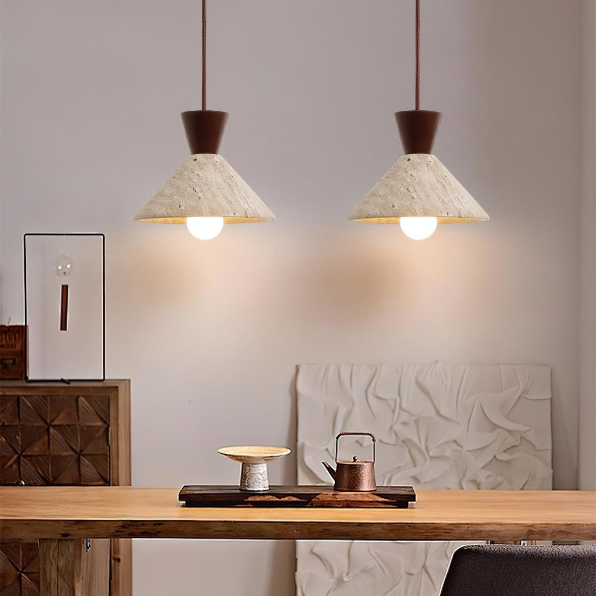 Caliva Pendant Lamp Travertine Hat Shape Natural