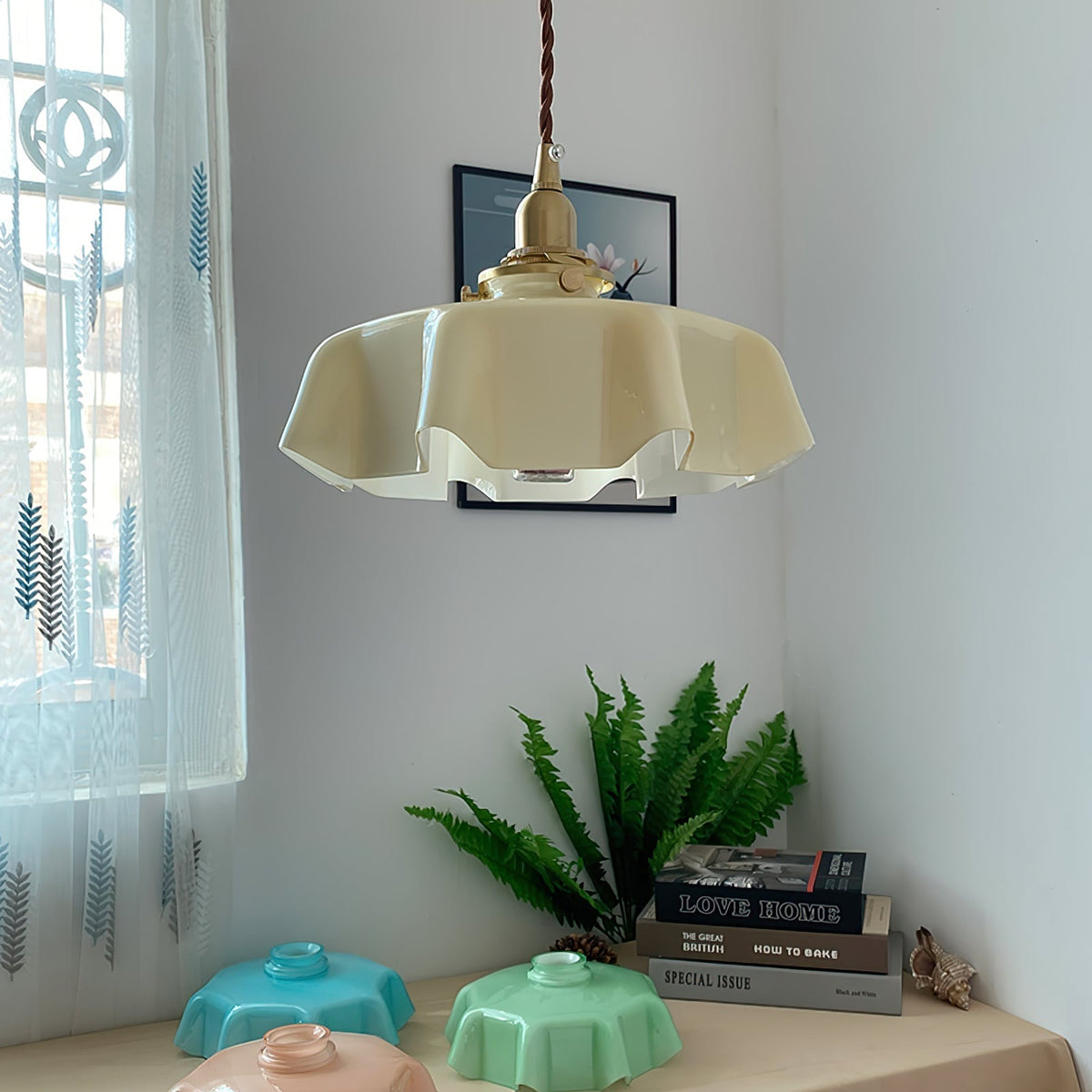 Sepalom Farmhouse Ruffled Pendant Light
