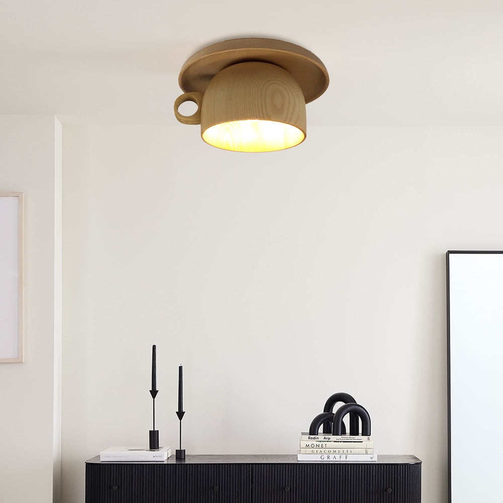 Nuvukida Modern Wood Cup Flush Mount Ceiling Light Bedroom