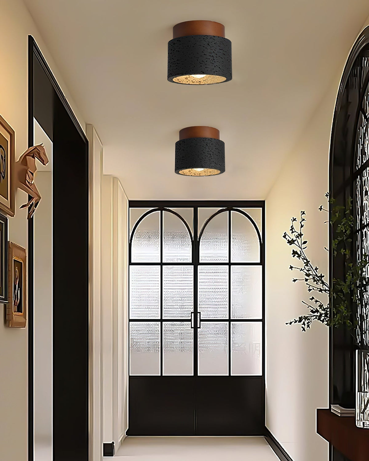 Rilon Sqaure&Round Ceiling Light  Black& Yellow Travertine