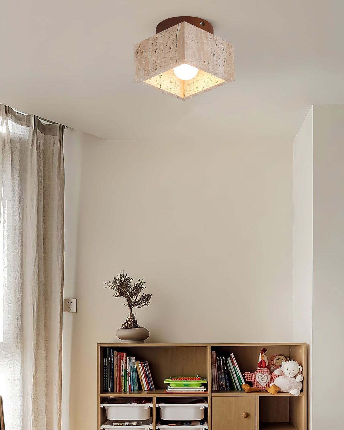 Rilon Sqaure&Round Ceiling Light  Black& Yellow Travertine