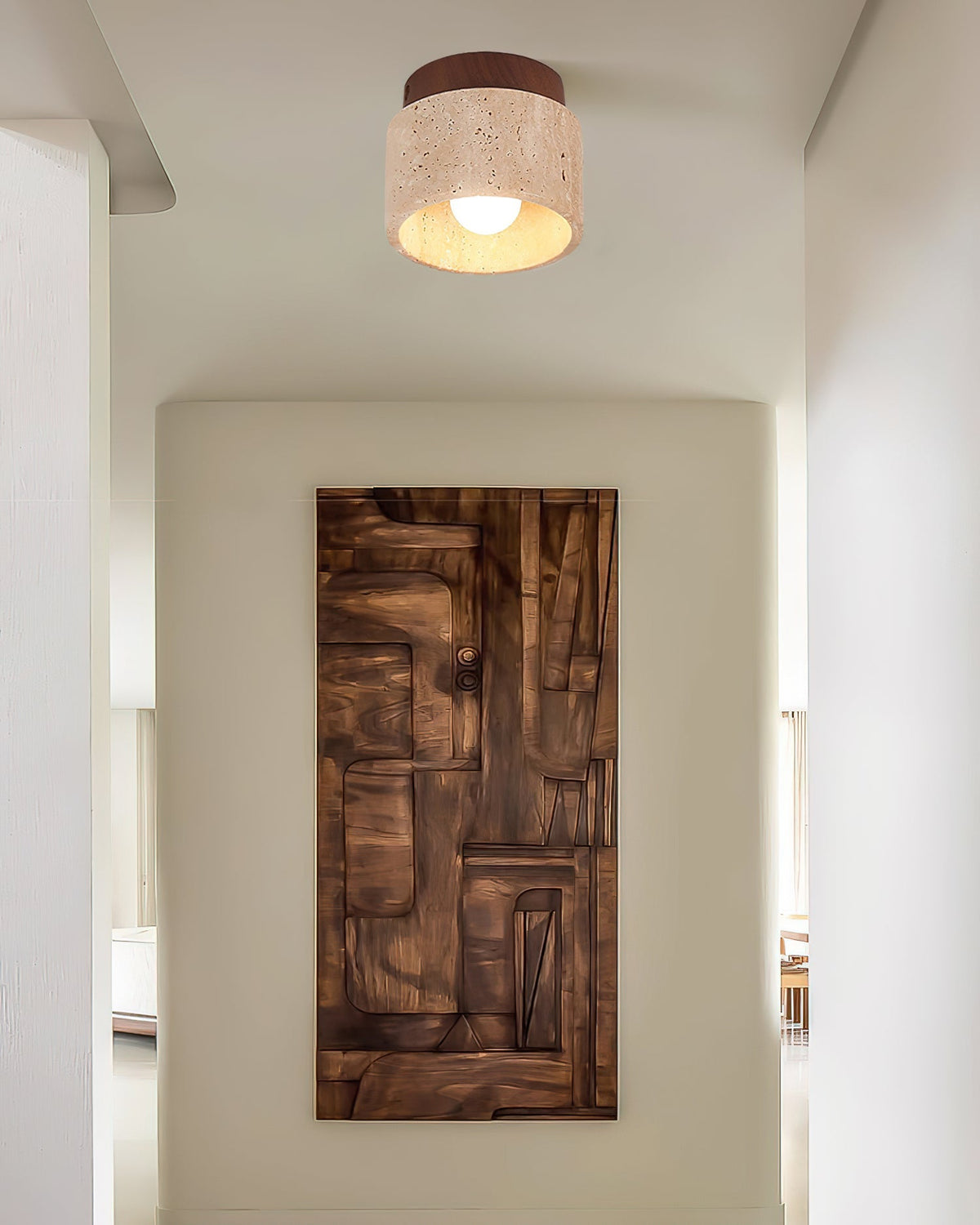 Rilon Sqaure&Round Ceiling Light  Black& Yellow Travertine