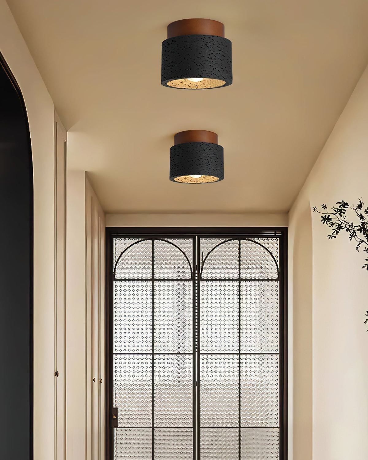 Rilon Sqaure&Round Ceiling Light  Black& Yellow Travertine