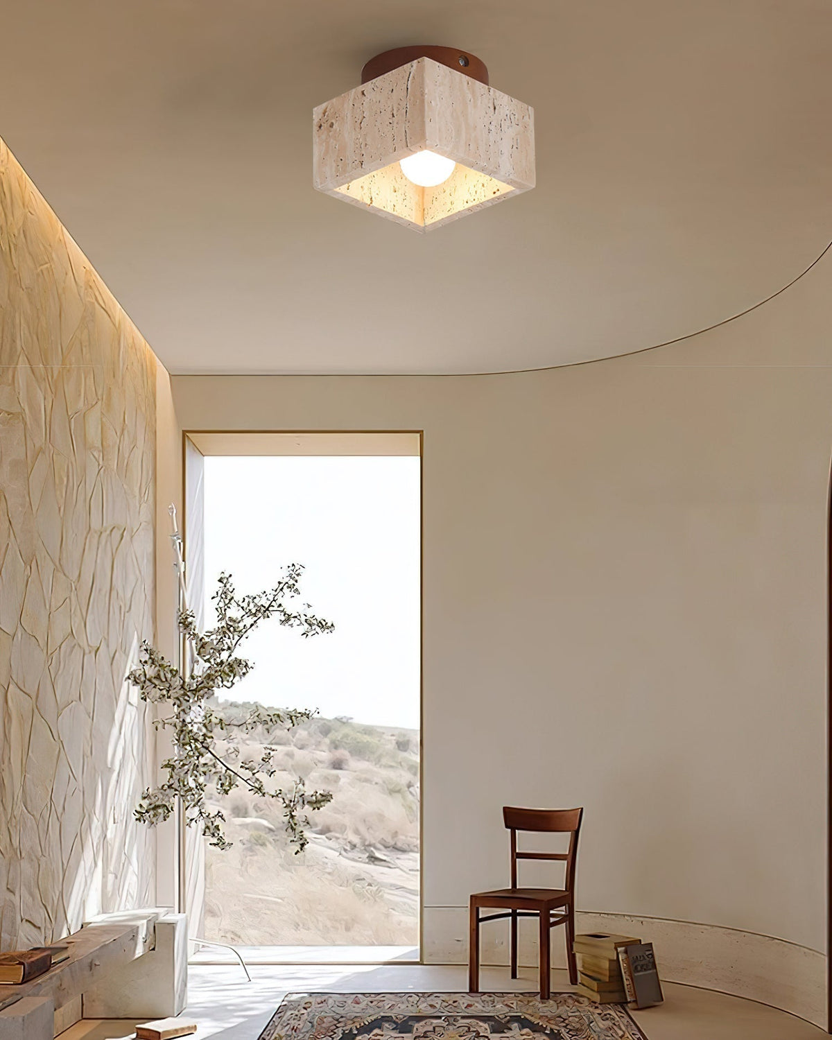 Rilon Sqaure&Round Ceiling Light  Black& Yellow Travertine