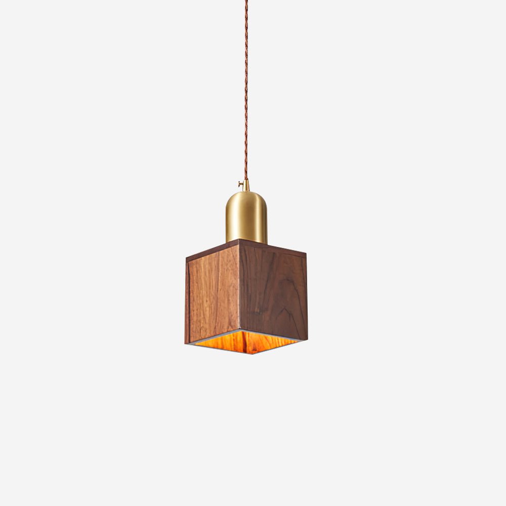 Wood Pendant Lamp Assorted Shapes in Solid Wood and Brass