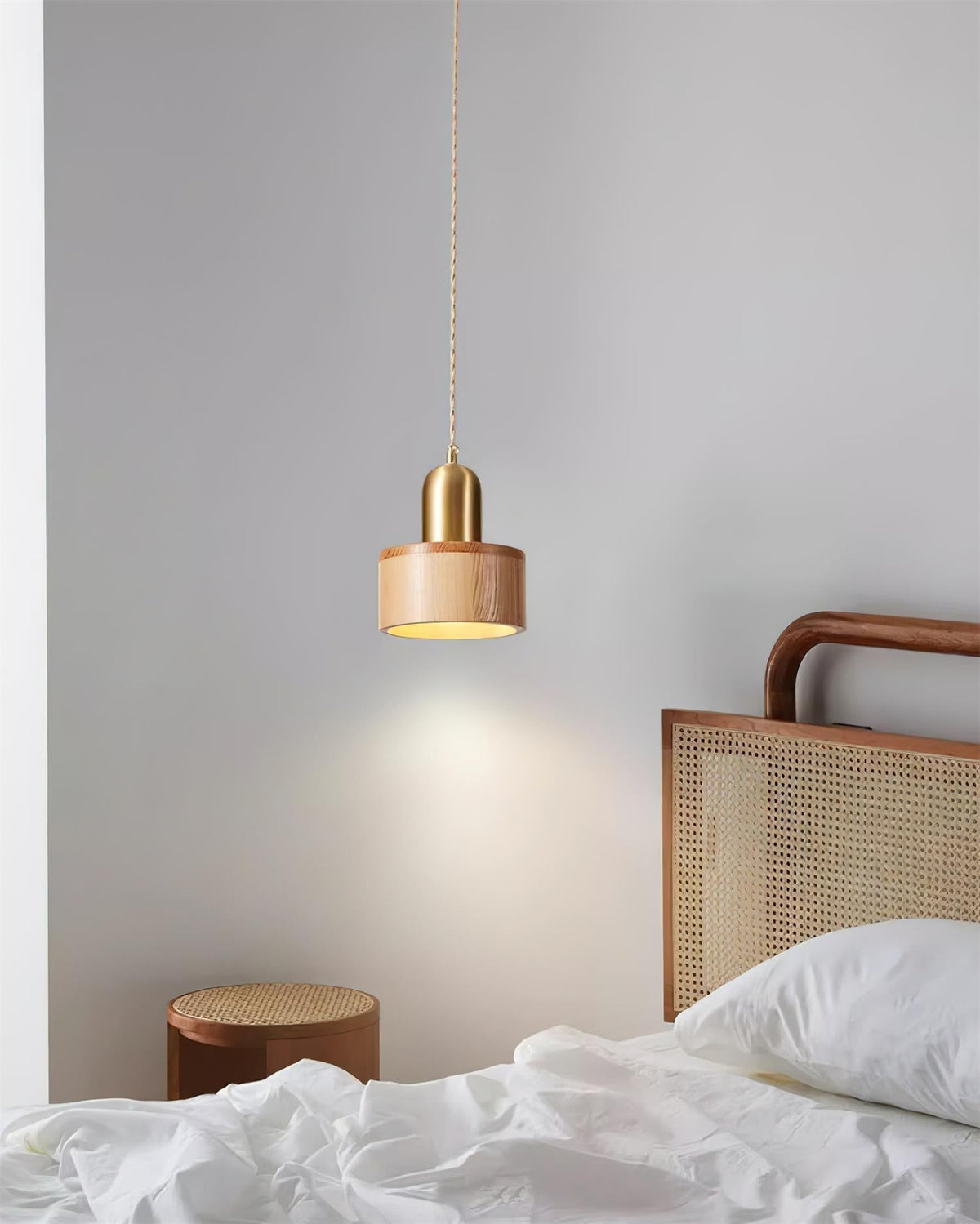 Wood Pendant Lamp Assorted Shapes in Solid Wood and Brass