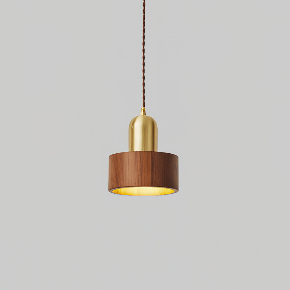 Wood Pendant Lamp Assorted Shapes in Solid Wood and Brass