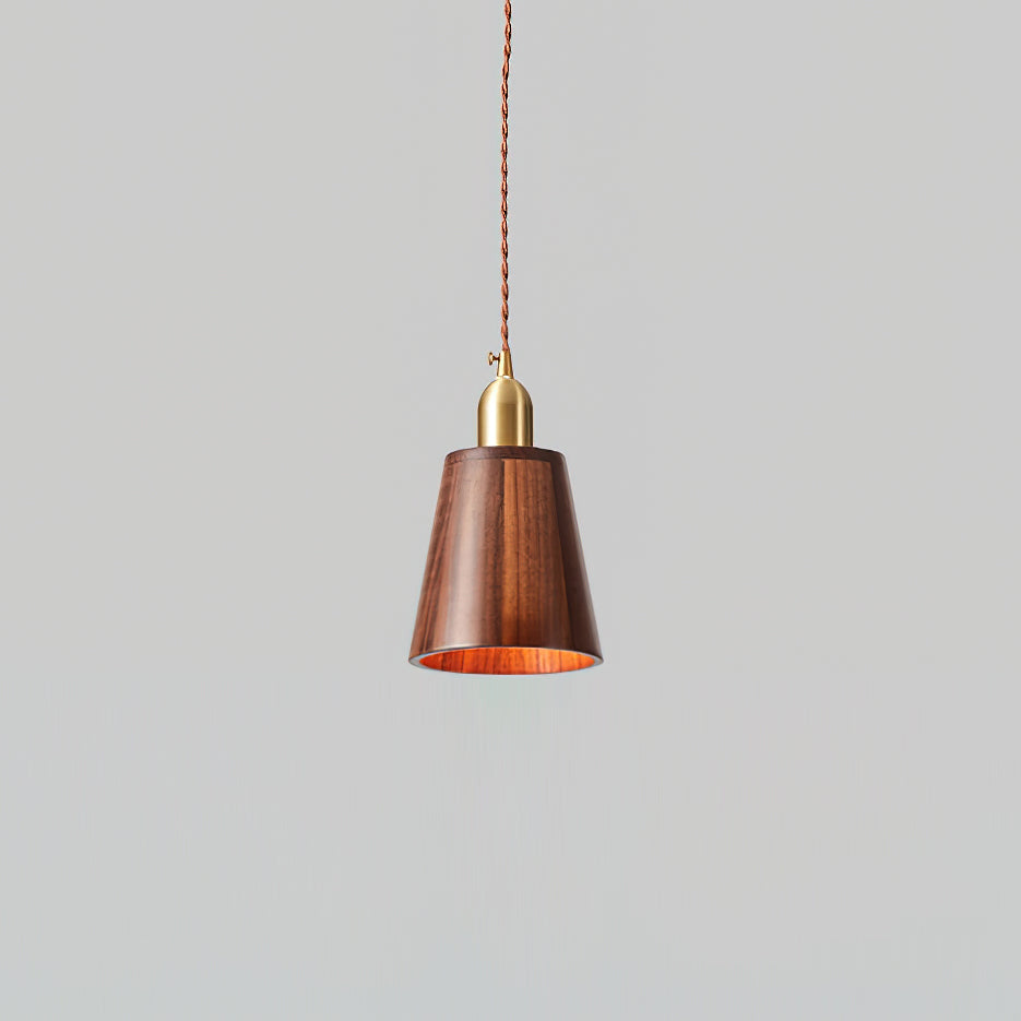 Wood Pendant Lamp Assorted Shapes in Solid Wood and Brass
