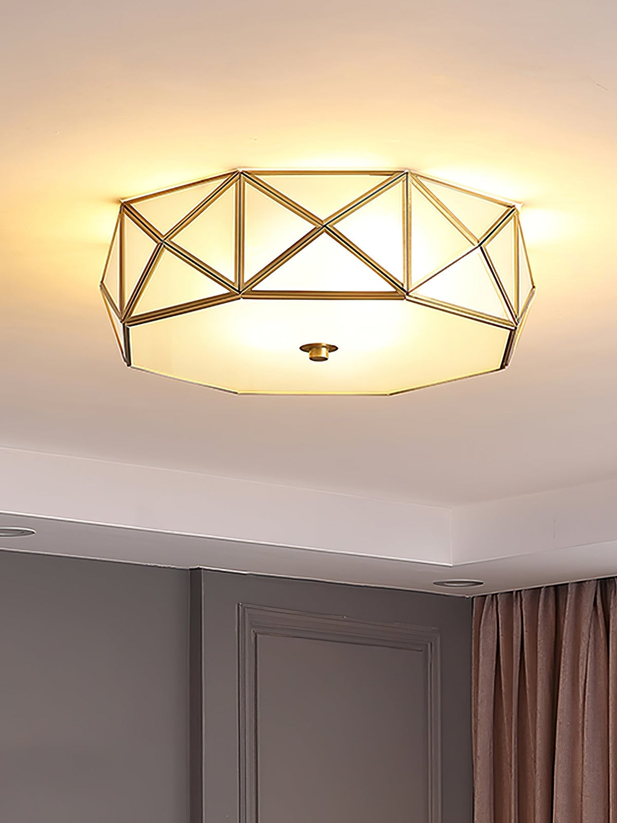 Celivise Geometric Shaped Brass Glass Flush Ceiling Light