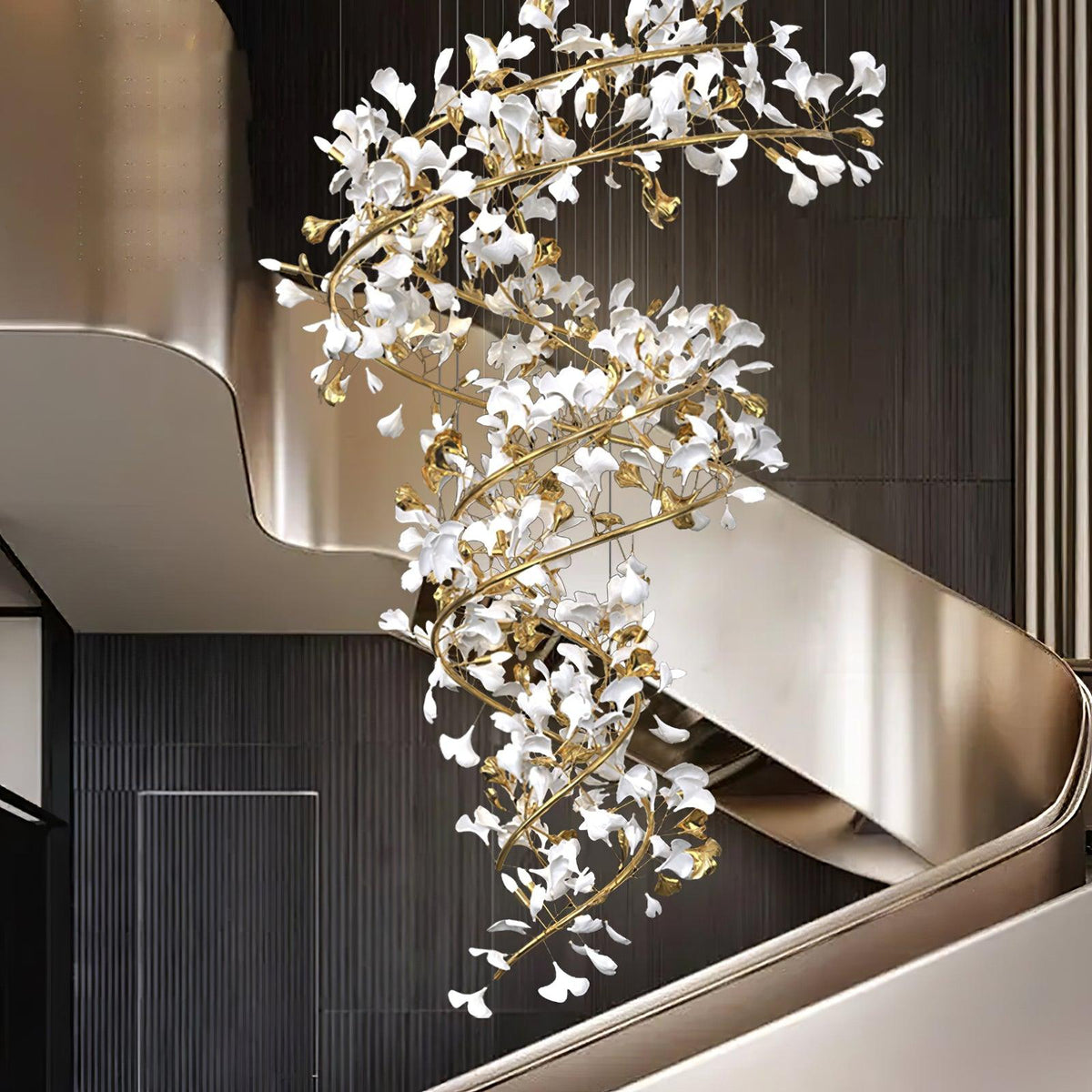 Hobisud Modern Gold Staircase Chandelier, Metal & Ceramic