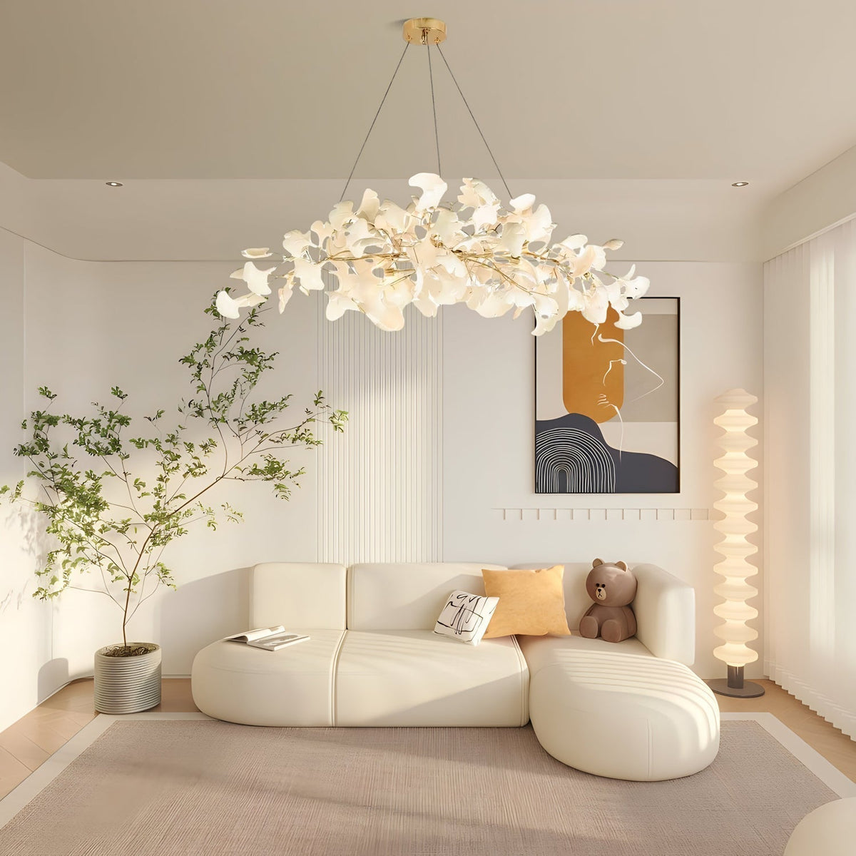 Zubeles Gingko Chandelier Art Deco Bent Downwards