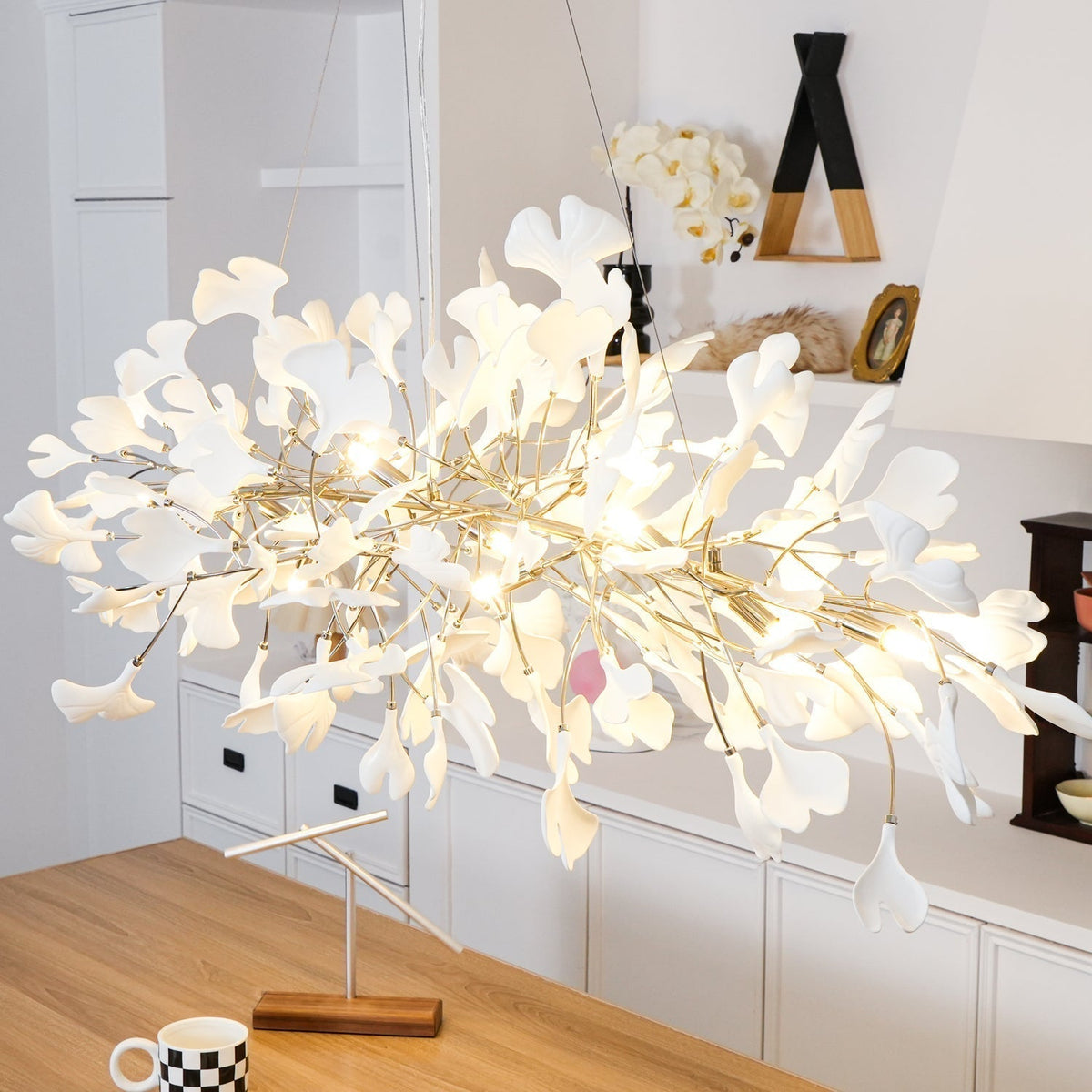 Zubeles Gingko Chandelier Art Deco Bent Downwards