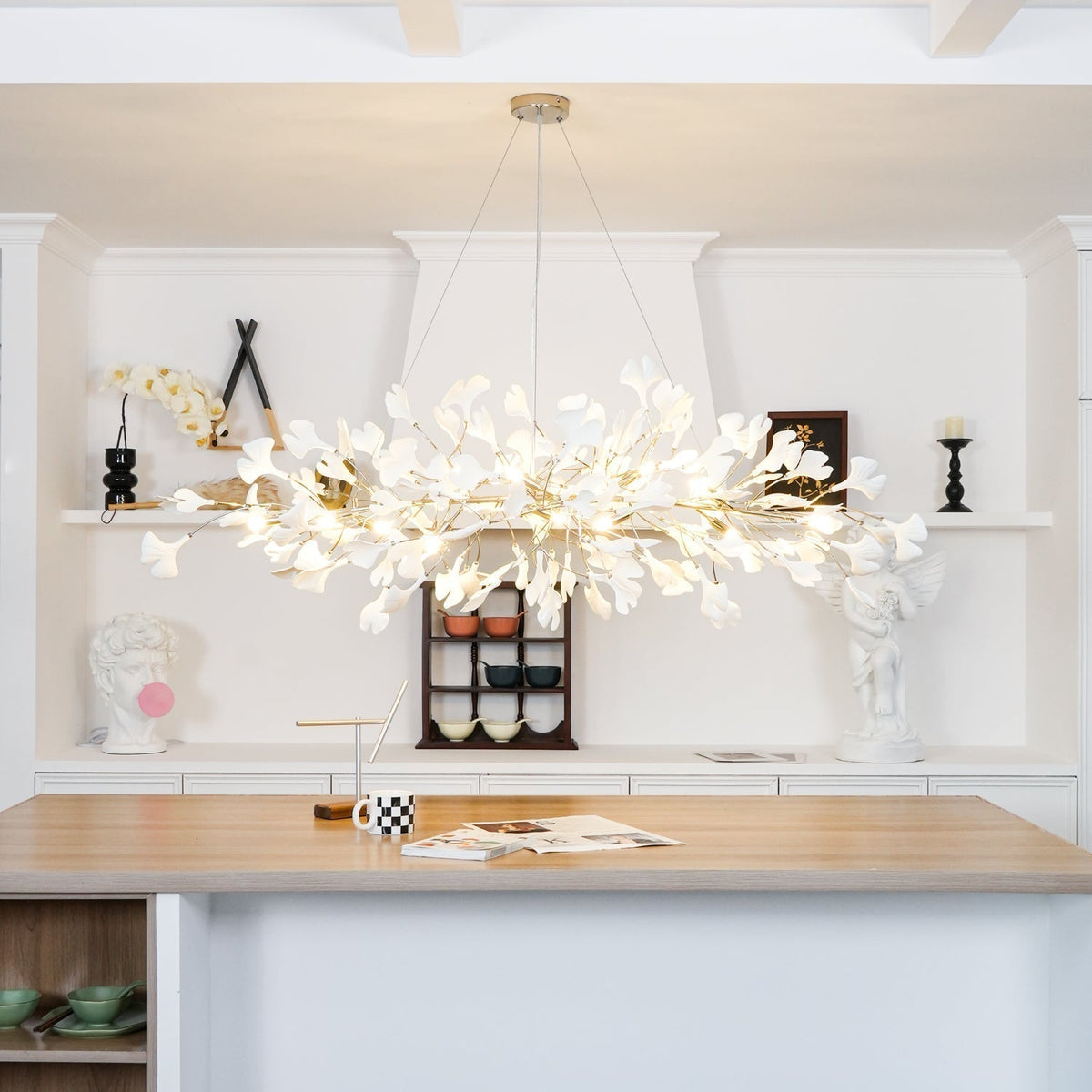Zubeles Gingko Chandelier Art Deco Bent Downwards