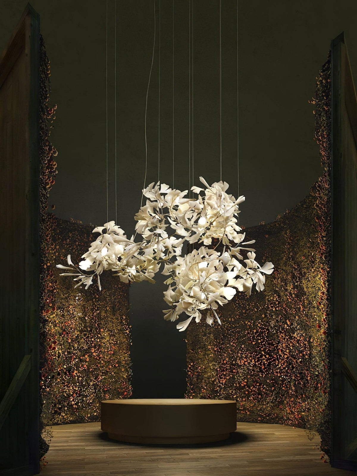 Sorvyn Pendant Lamp Ginkgo Ceramic Brass Floral