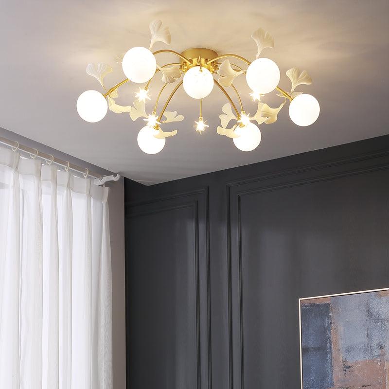 Dedotem Nordic Multi Globe Metal/Ceramic Flush Mount Ceiling Light, White/Gold
