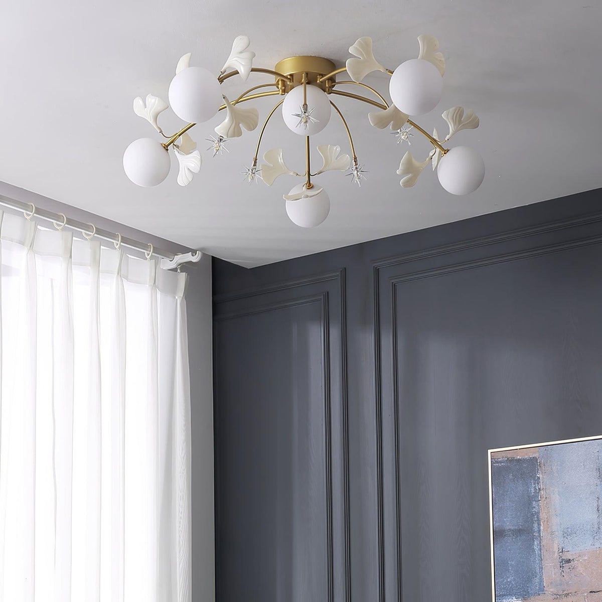 Dedotem Nordic Multi Globe Metal/Ceramic Flush Mount Ceiling Light, White/Gold